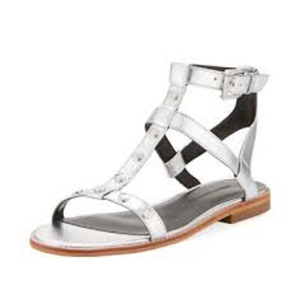 Rebecca‎ Minkoff Womens Sandy Silver Leather Sandal Size 8.5